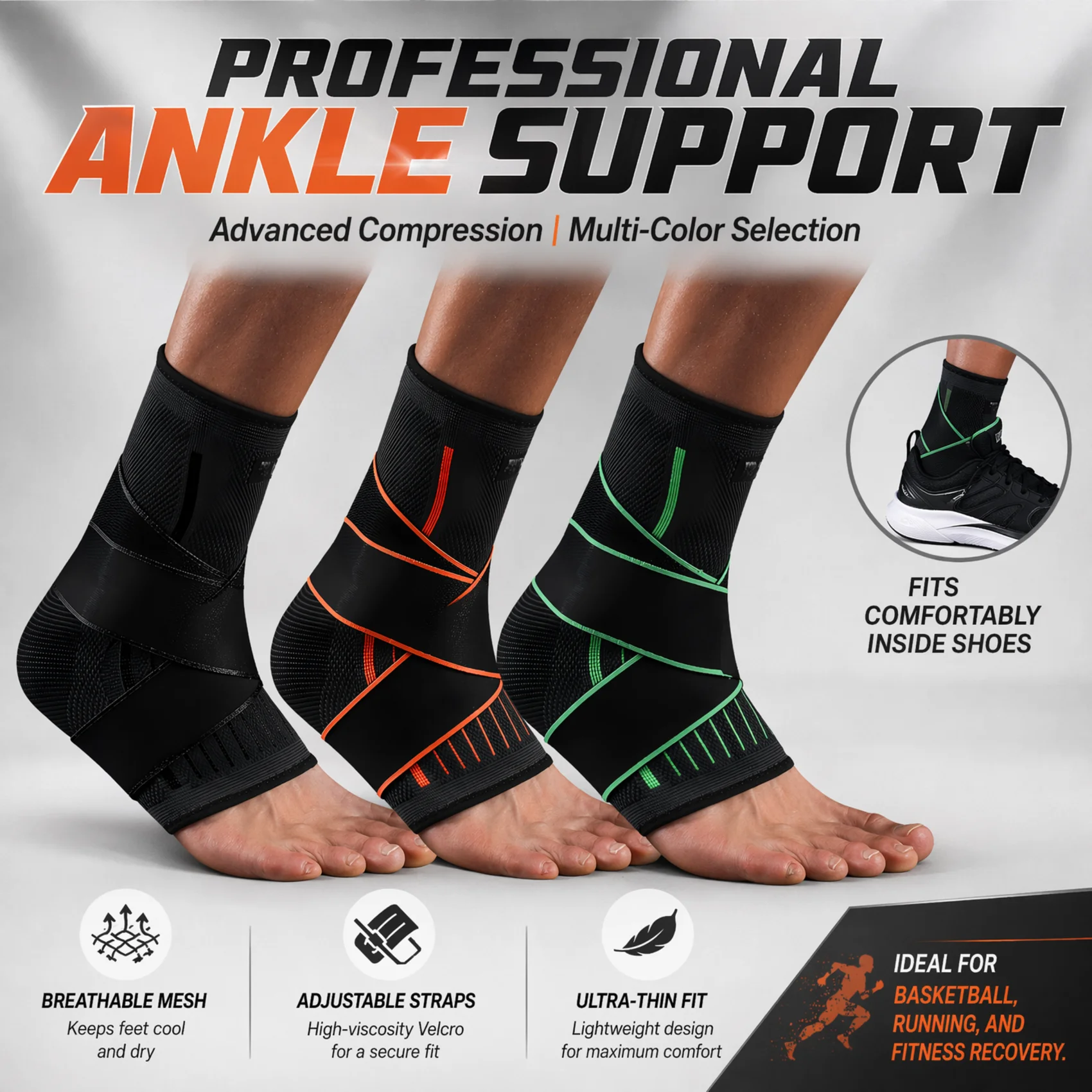 Ankle Mobility Band - 通気性のある圧縮足首ブレース、調節可能な捻挫防止足首サポート、バスケットボール、ランニング、ジム用、男女兼用、M、L、XLサイズ