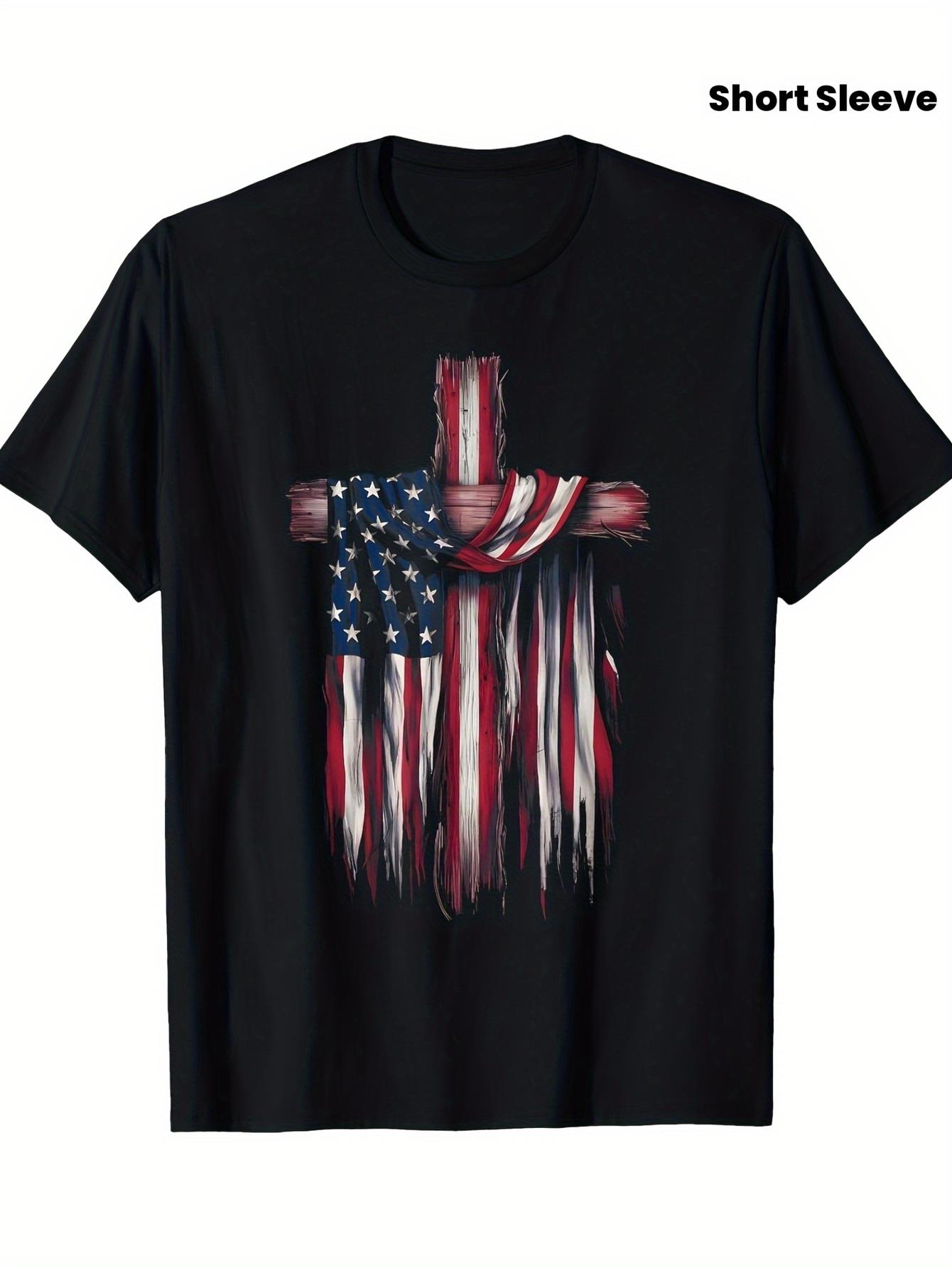 メンズ愛国的クリスチャン信仰Tシャツ - アメリカ国旗クロス - Crossfit Event のレビューと価格