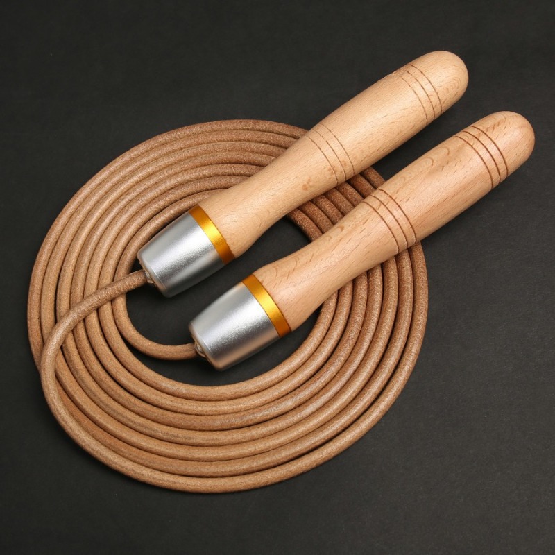 木製ハンドル牛革製ジャンプロープ、金属ベアリング、速度調整可 - Jump Rope Speed Bearing のレビューと価格