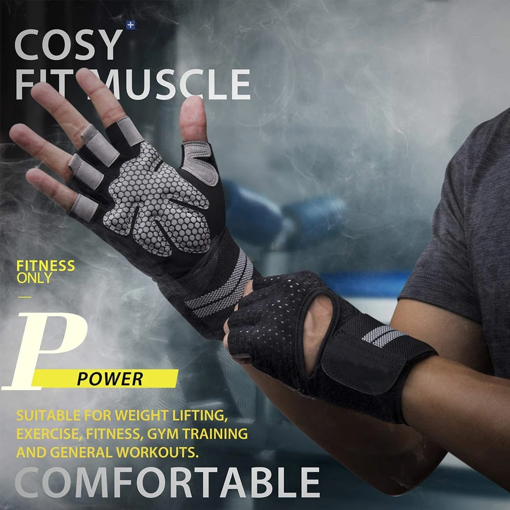 1 ペアハーフフィンガージムフィットネスグローブリストラップ - Wrist Wrap Support のレビューと価格