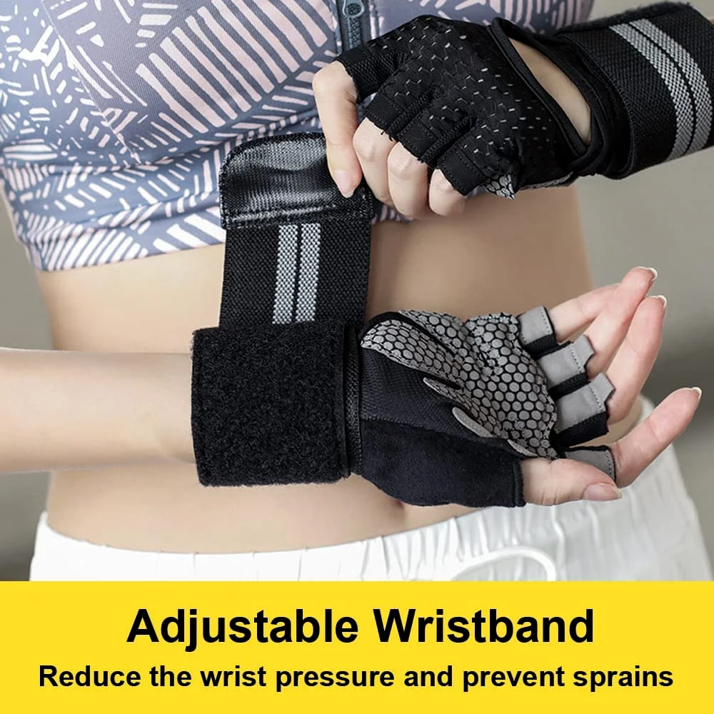 1 ペアハーフフィンガージムフィットネスグローブリストラップ - Wrist Wrap Support のレビューと価格